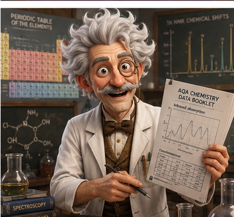 The chemistry professor consulting spectra and reference tables