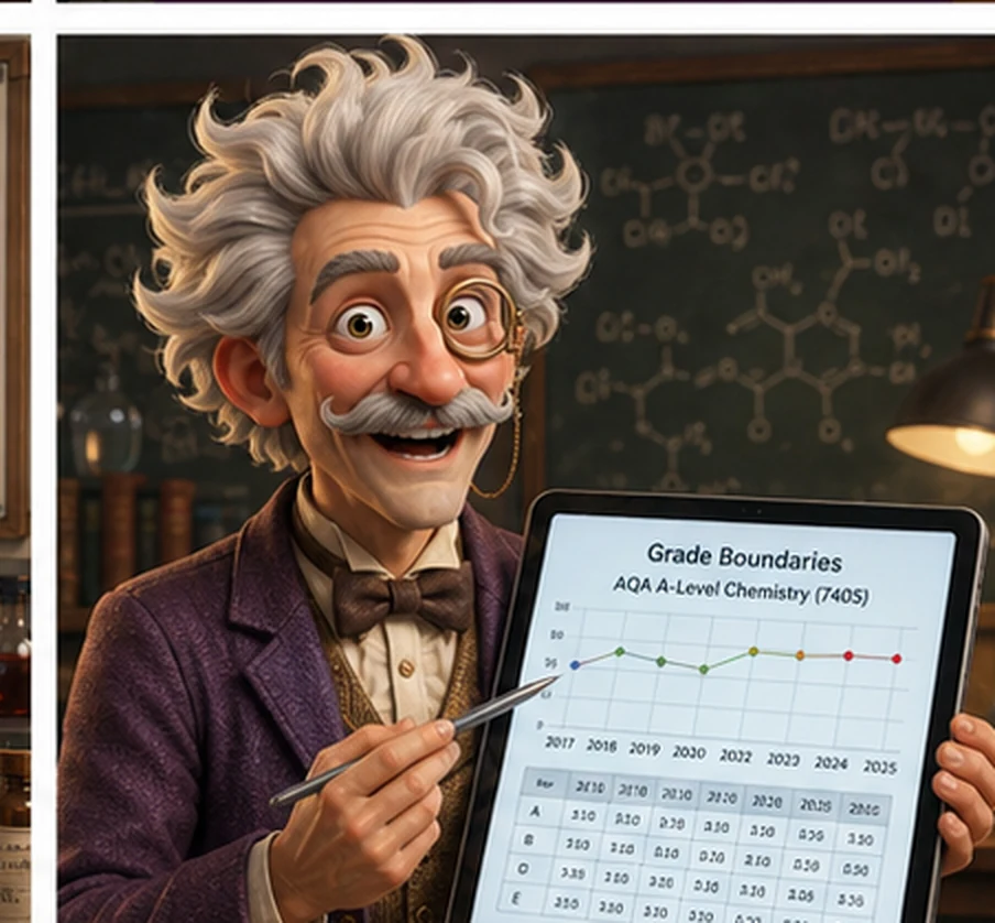 The chemistry professor reviewing a grade-boundary chart