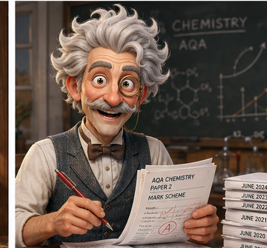 The chemistry professor marking examination papers