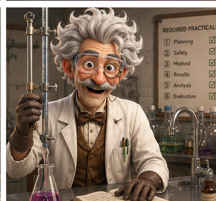 The chemistry professor carrying out a laboratory practical